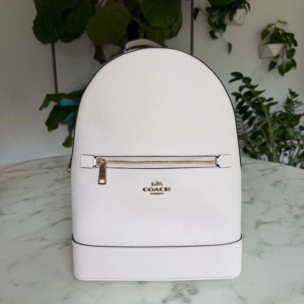Coach Kenley Backpack Chalk White Crossgrain Leather Gold C5680